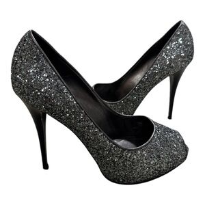 Giuseppe Zanotti Glam Glitter Peep-Toe Heels | Size 38 / US 7.5